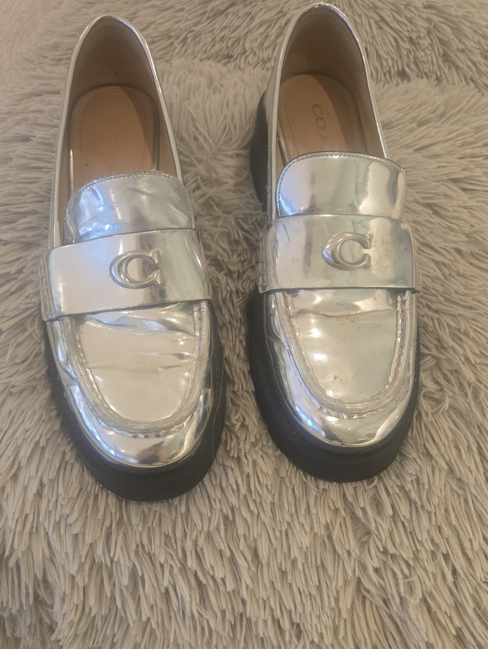 Coach Silver Metallic Loafers